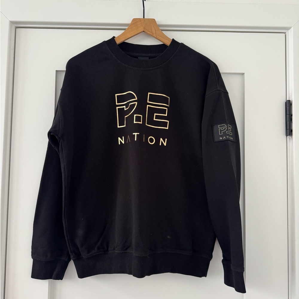 PE Nation black crewneck sweatshirt with gold label